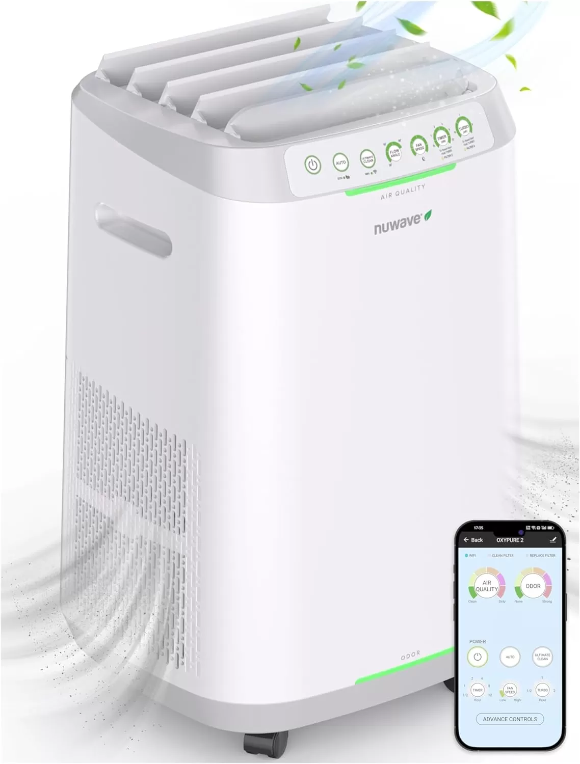 imageNuwave OxyPure ZERO Air Purifiers with 20 Yr Washable and Reusable Bio Guard Tech Air Filter Large Room Up to 2002 Ft Air Quality Monitor 01 Microns 100 Capture Allergies Smoke Dust PollenE1000 Dual 4stage Filters