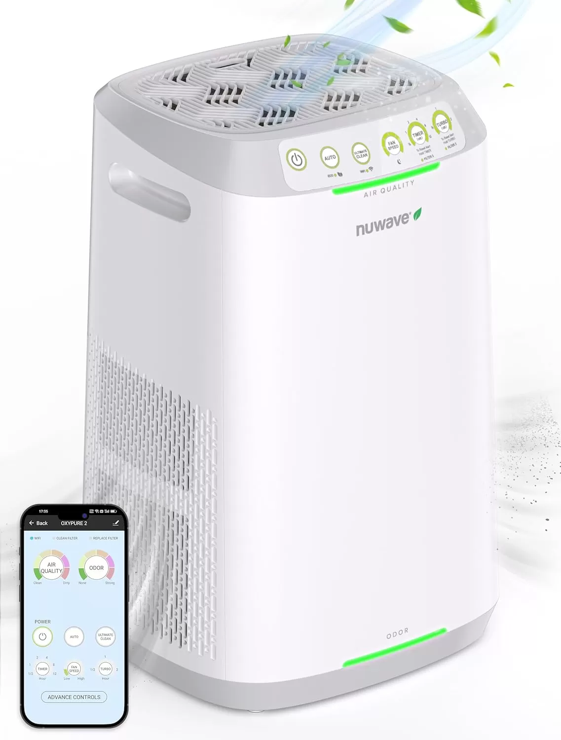 imageNuwave OxyPure ZERO Air Purifiers with 20 Yr Washable and Reusable Bio Guard Tech Air Filter Large Room Up to 2002 Ft Air Quality Monitor 01 Microns 100 Capture Allergies Smoke Dust PollenE500 Dual 3stage Filters