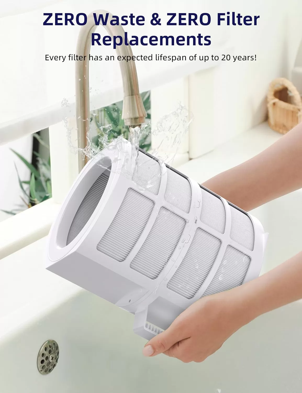imageNuwave OxyPure ZERO Air Purifiers with 20 Yr Washable and Reusable Bio Guard Tech Air Filter Large Room Up to 2002 Ft Air Quality Monitor 01 Microns 100 Capture Allergies Smoke Dust PollenE1000 Dual 4stage Filters