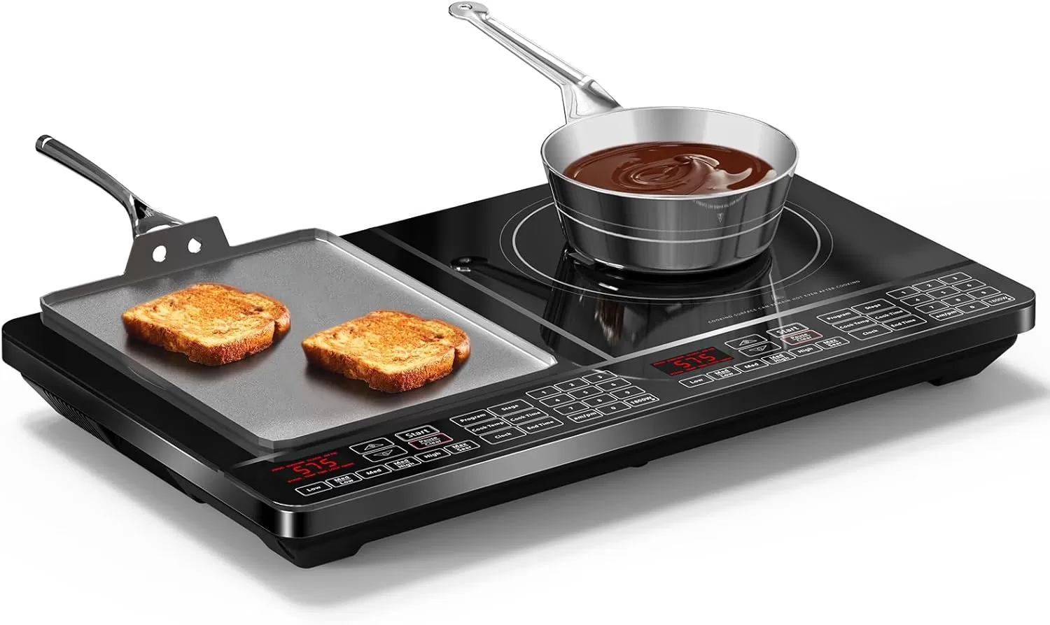 imageNuwave PIC Double Portable Powerful 1800W with 2 Large 8 Heating Coils Independent Controls 94 Temp Settings from 100F to 575F in 5F Increments 115 ShatterProof Ceramic Glass SurfaceDual Cooktop