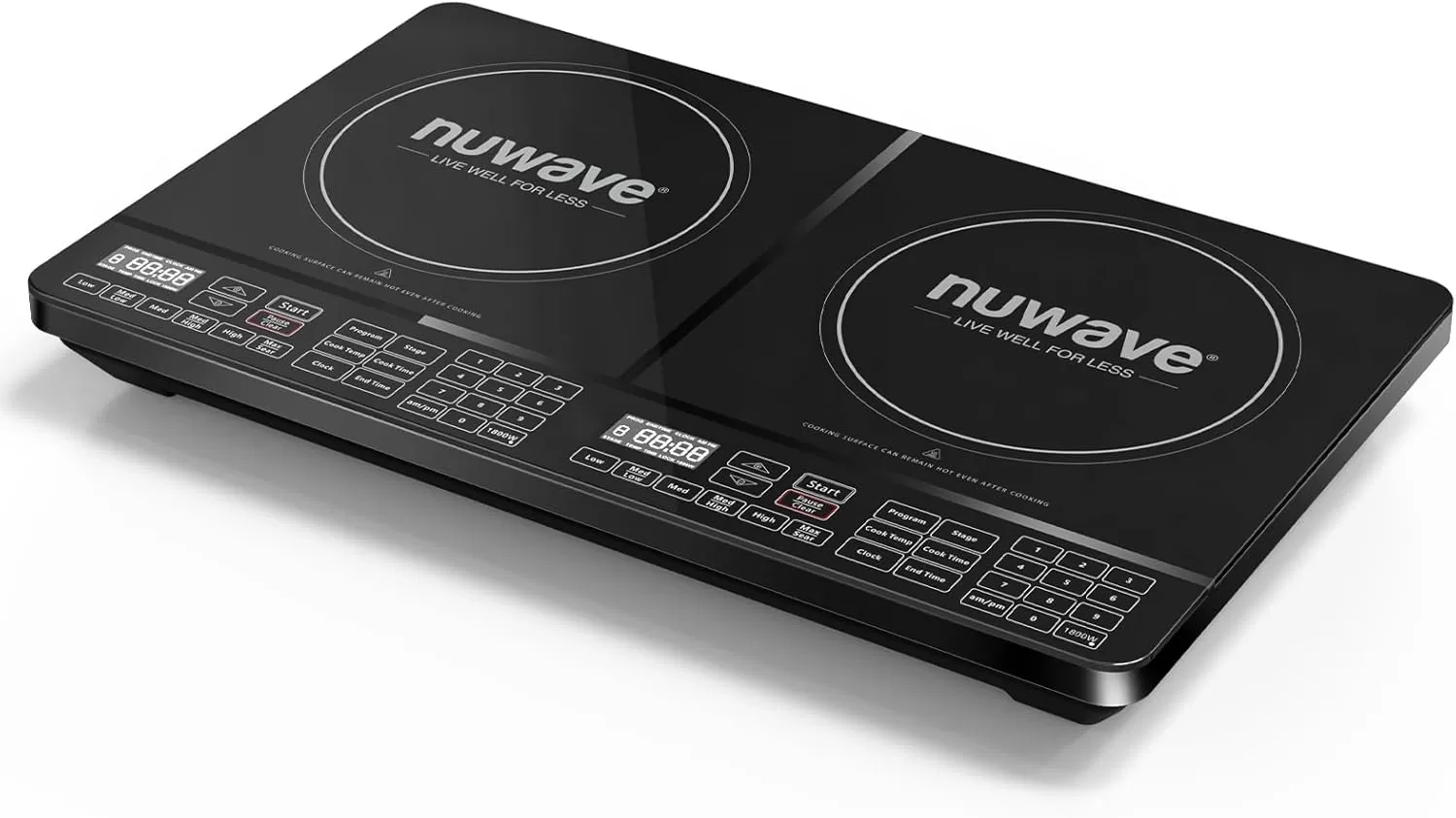 imageNuwave PIC Double Portable Powerful 1800W with 2 Large 8 Heating Coils Independent Controls 94 Temp Settings from 100F to 575F in 5F Increments 115 ShatterProof Ceramic Glass SurfaceDual Cooktop