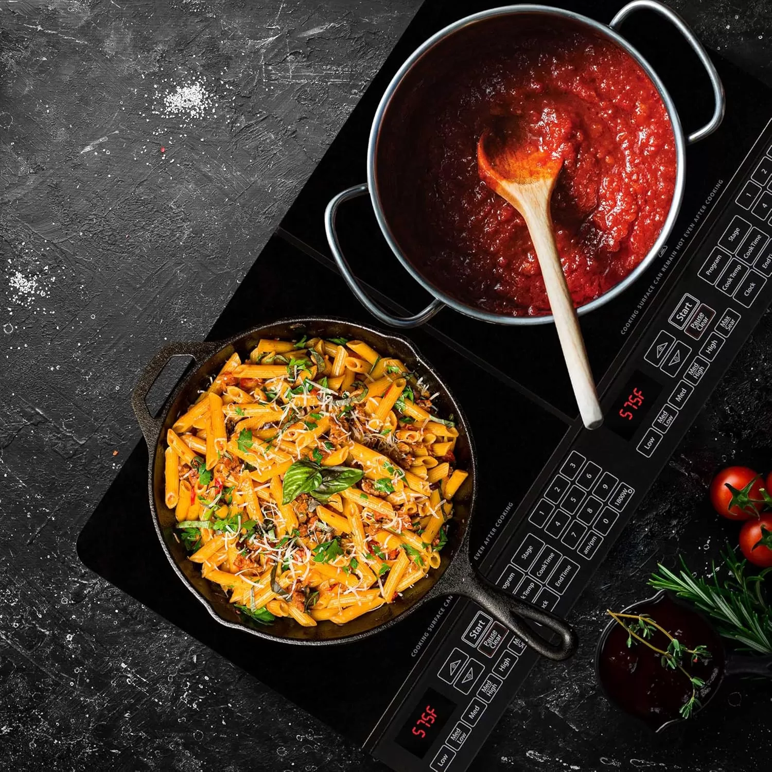 imageNuwave PIC Double Portable Powerful 1800W with 2 Large 8 Heating Coils Independent Controls 94 Temp Settings from 100F to 575F in 5F Increments 115 ShatterProof Ceramic Glass SurfaceDual Cooktop