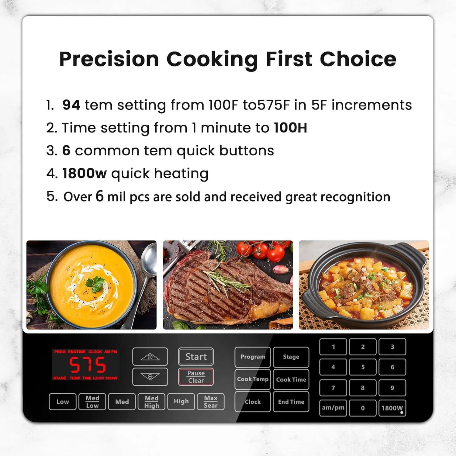 imageNuwave PIC Double Portable Powerful 1800W with 2 Large 8 Heating Coils Independent Controls 94 Temp Settings from 100F to 575F in 5F Increments 115 ShatterProof Ceramic Glass SurfaceDual Cooktop