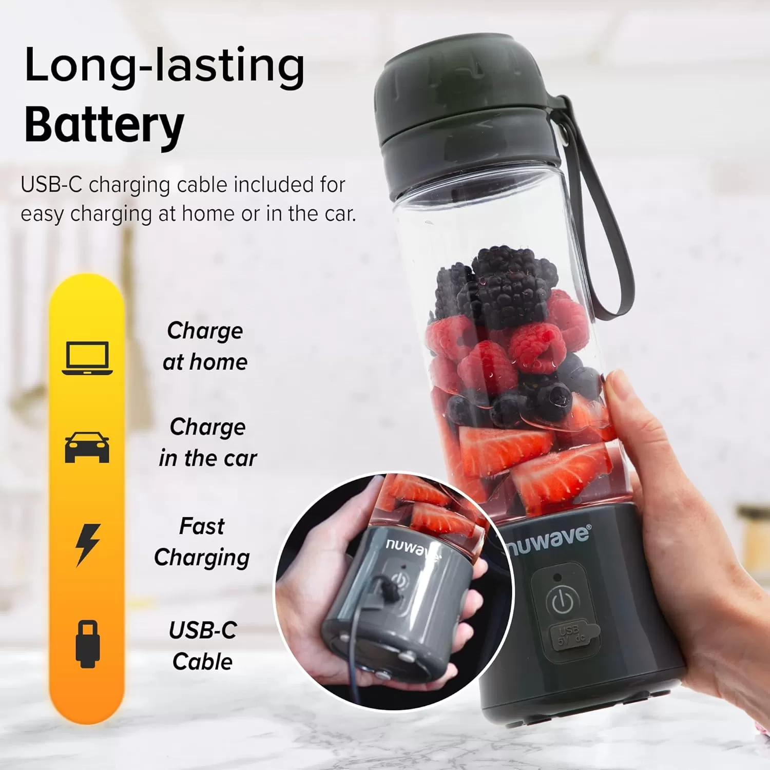 imageNuwave Portable Blender for Shakes and Smoothies OntheGO Personal Blender with USBC Rechargeable 6PieceBlade for Crushing Ice BPA Free 18 Oz Tritan Jar for Travel Office and Sports