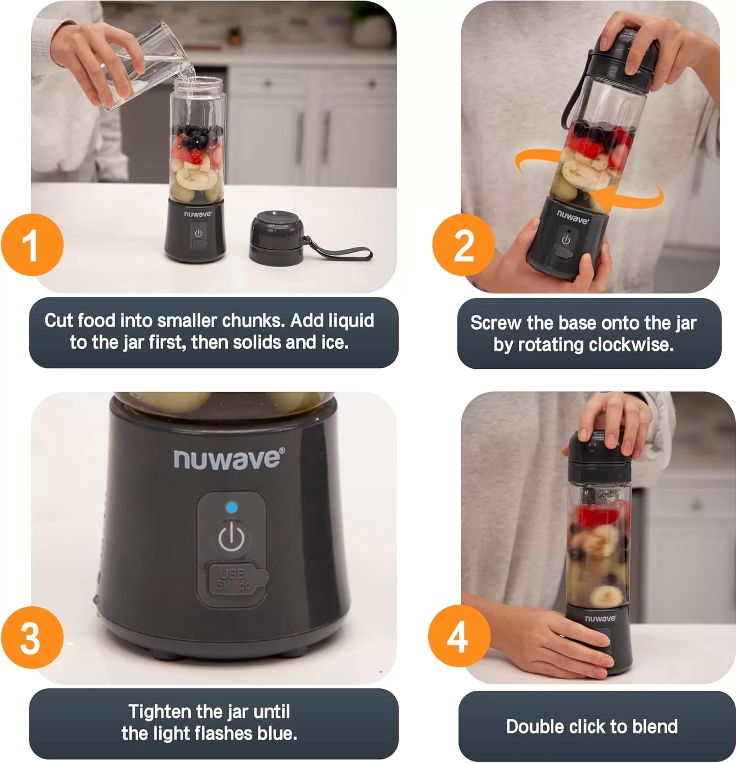 imageNuwave Portable Blender for Shakes and Smoothies OntheGO Personal Blender with USBC Rechargeable 6PieceBlade for Crushing Ice BPA Free 18 Oz Tritan Jar for Travel Office and Sports
