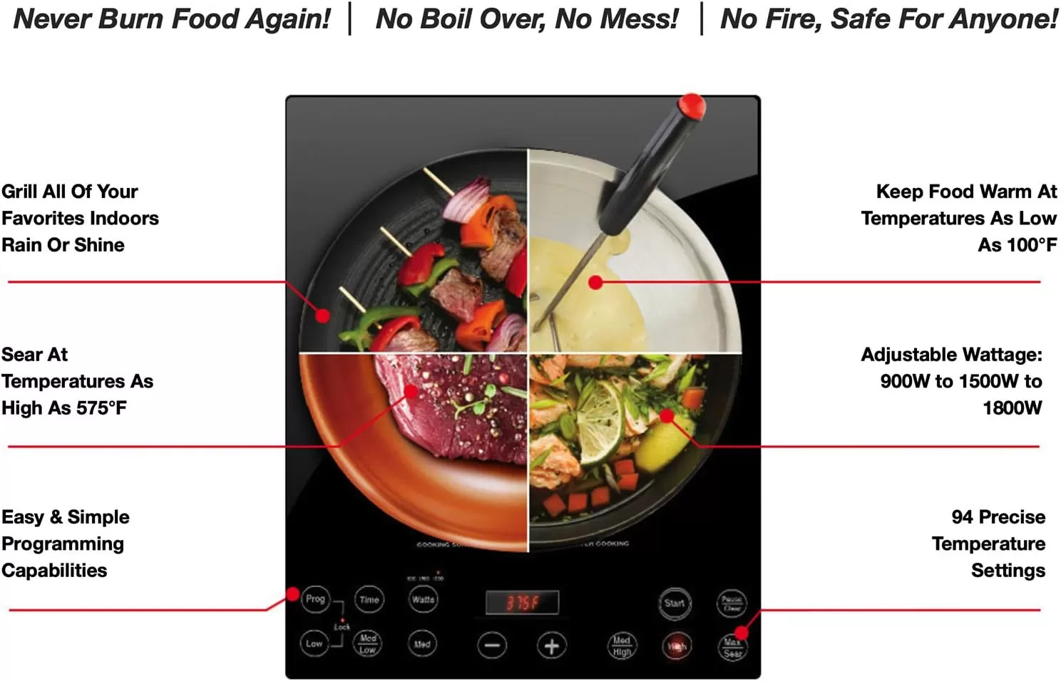 imageNuwave Pro Chef Induction Cooktop NSFCertified CommercialGrade Portable Powerful 1800W Large 8 Heating Coil 94 Temp Settings 100F  575F in 5F ShatterProof Ceramic Glass SurfaceInduction Cooktop