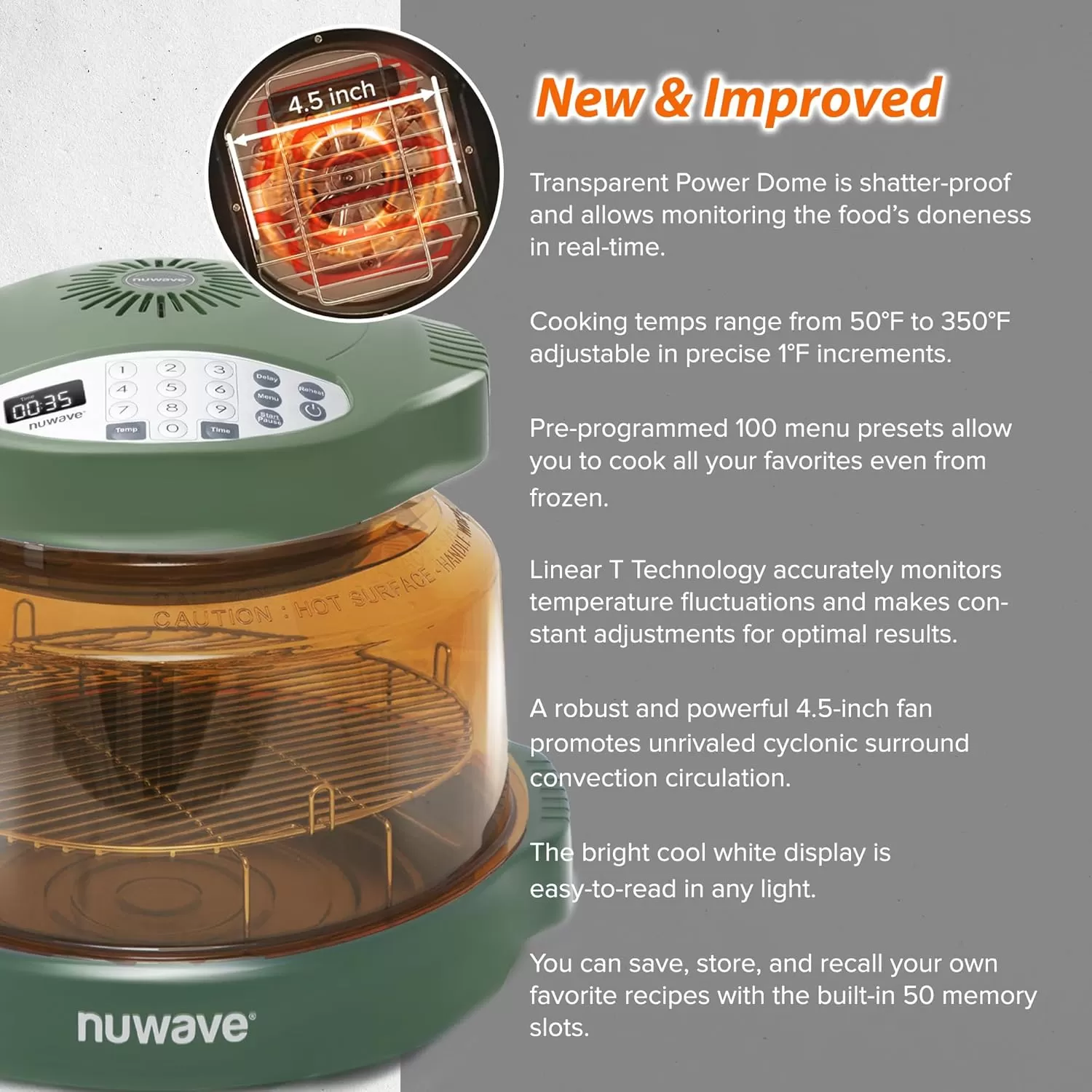 imageNuwave Pro Plus 2 InfraRed Oven Countertop Convection Cook Fresh or Frozen No Defrosting or Preheating Cook Healthy 360 Surround Heat Adjustable Temps 100 Presets 50 Memory Tough Power DomeWild Olive