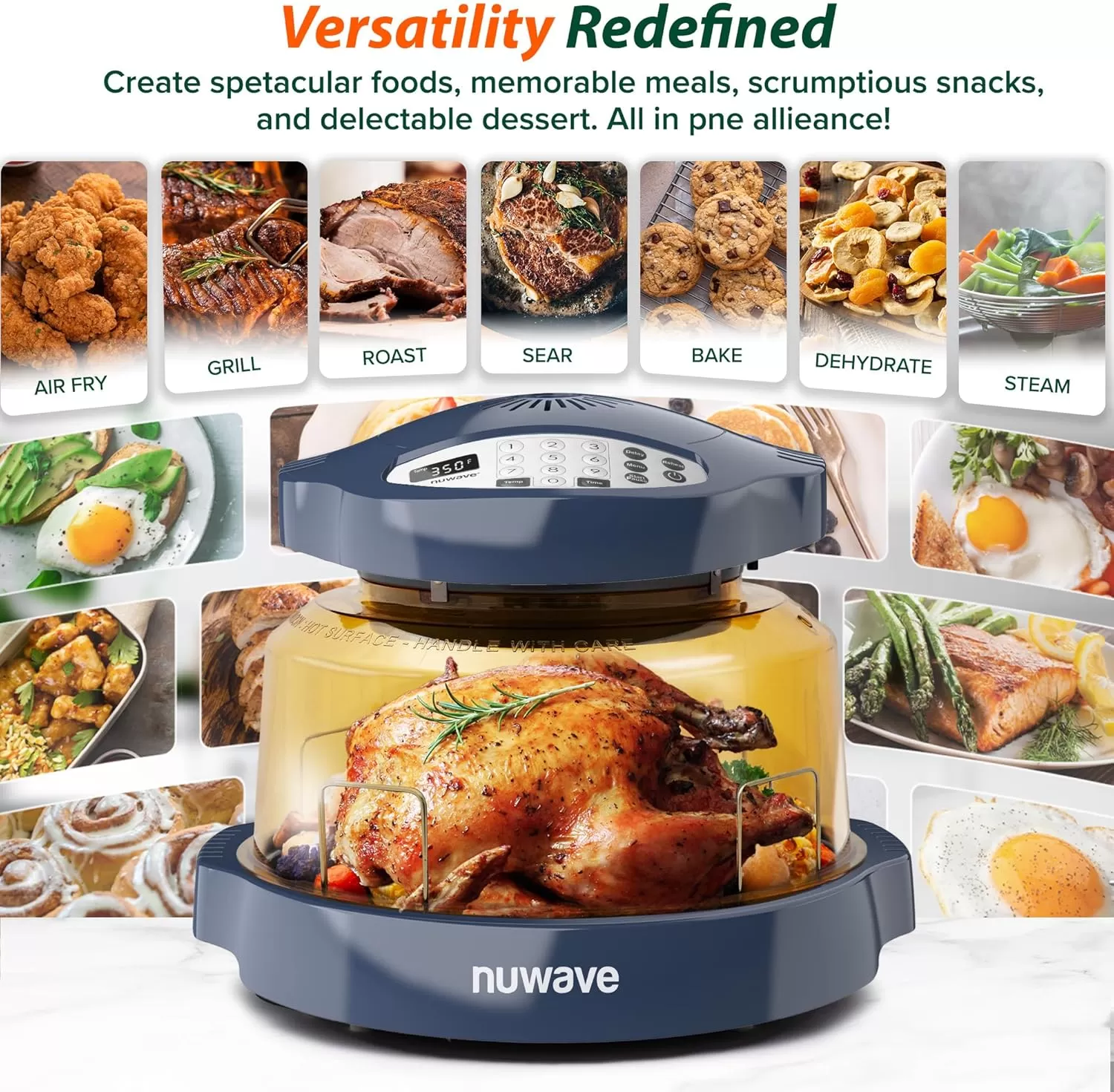 imageNuwave Pro Plus 2 InfraRed Oven Countertop Convection Cook Fresh or Frozen No Defrosting or Preheating Cook Healthy 360 Surround Heat Adjustable Temps 100 Presets 50 Memory Tough Power DomeDeep Blue
