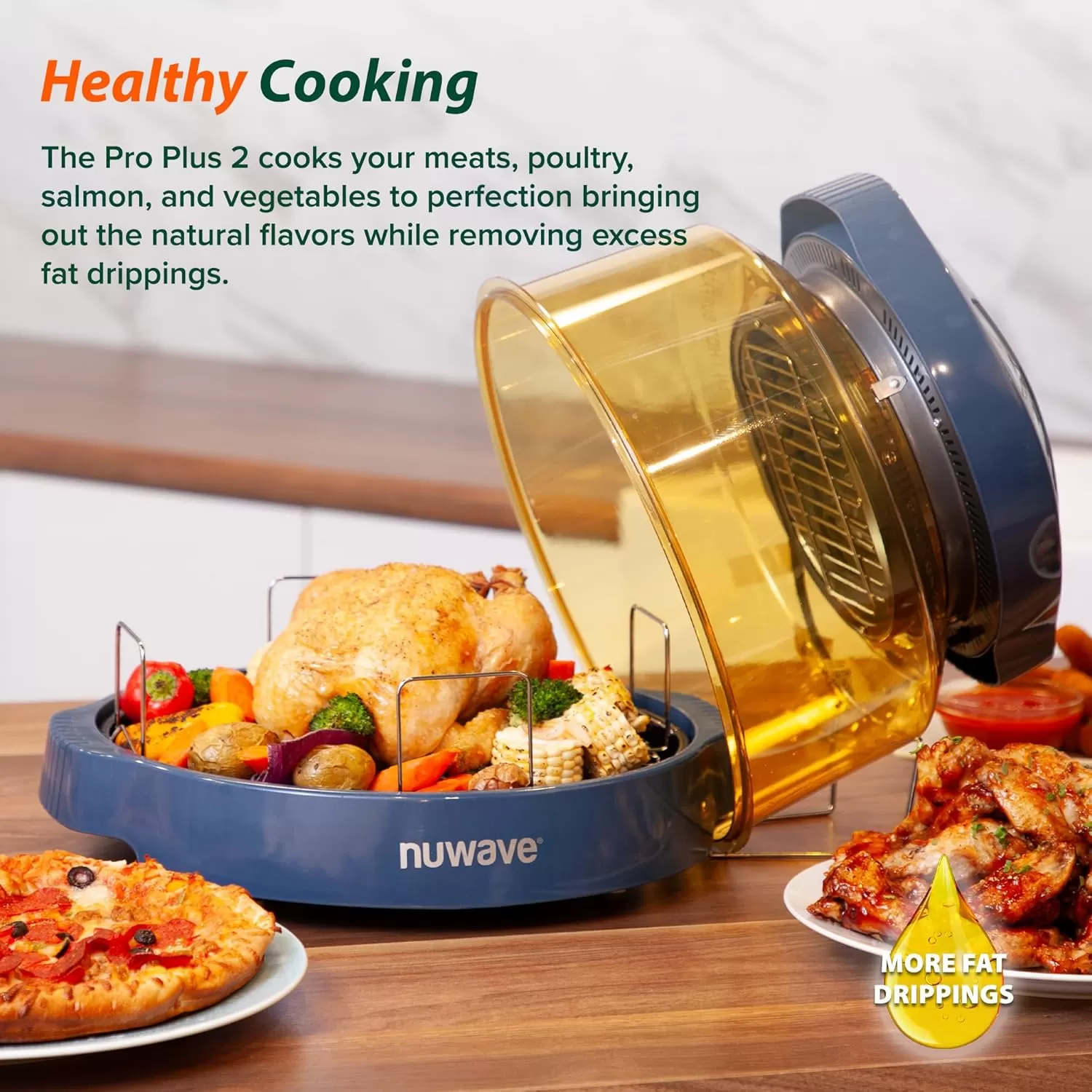 imageNuwave Pro Plus 2 InfraRed Oven Countertop Convection Cook Fresh or Frozen No Defrosting or Preheating Cook Healthy 360 Surround Heat Adjustable Temps 100 Presets 50 Memory Tough Power DomeDeep Blue