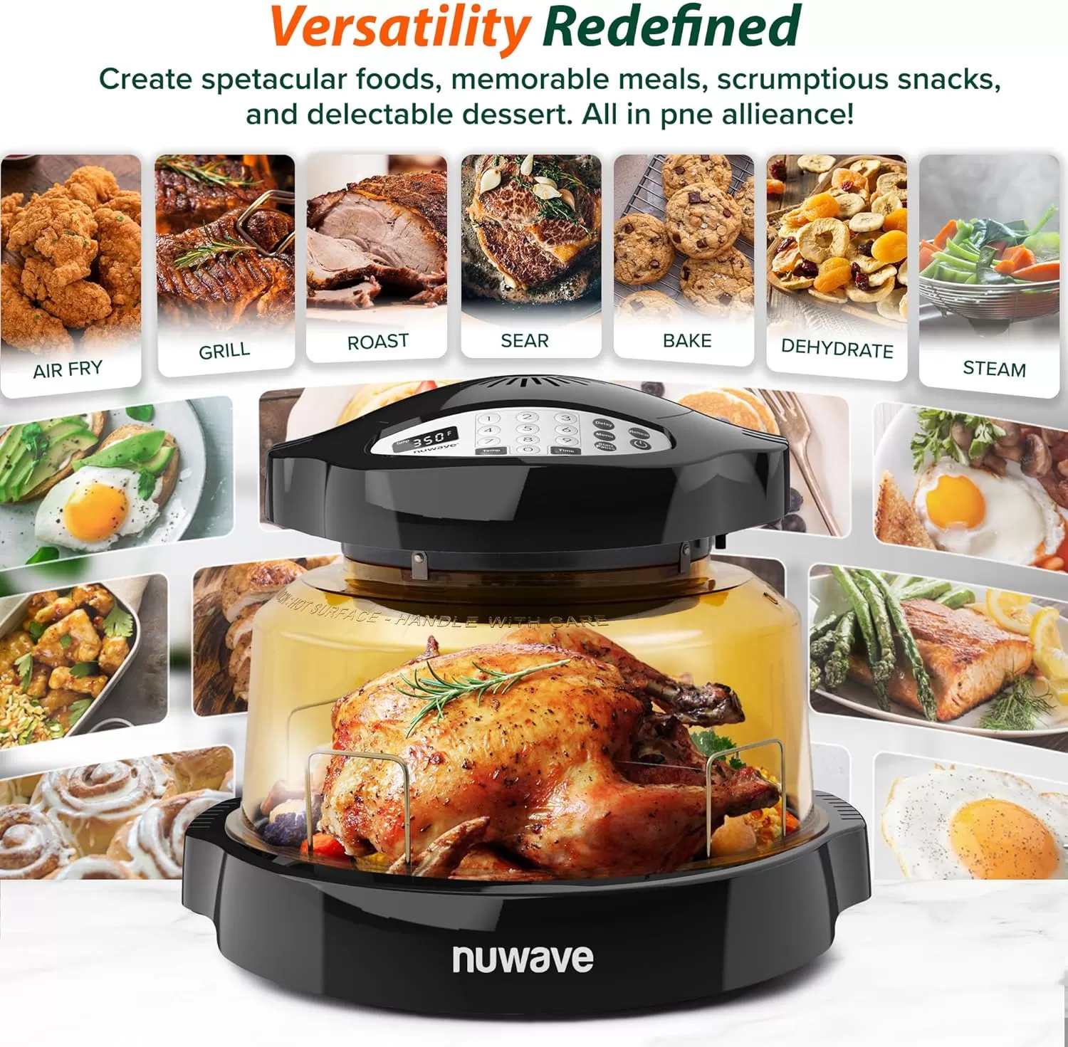 imageNuwave Pro Plus 2 InfraRed Oven Countertop Convection Cook Fresh or Frozen No Defrosting or Preheating Cook Healthy 360 Surround Heat Adjustable Temps 100 Presets 50 Memory Tough Power DomeBlack