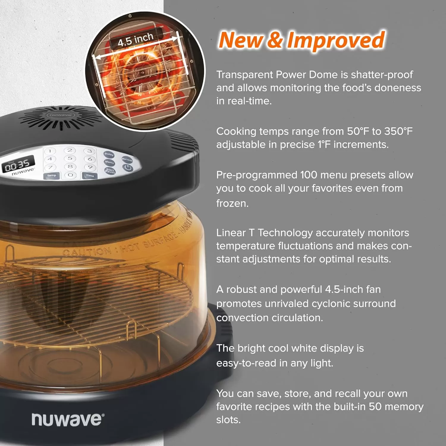 imageNuwave Pro Plus 2 InfraRed Oven Countertop Convection Cook Fresh or Frozen No Defrosting or Preheating Cook Healthy 360 Surround Heat Adjustable Temps 100 Presets 50 Memory Tough Power DomeBlack