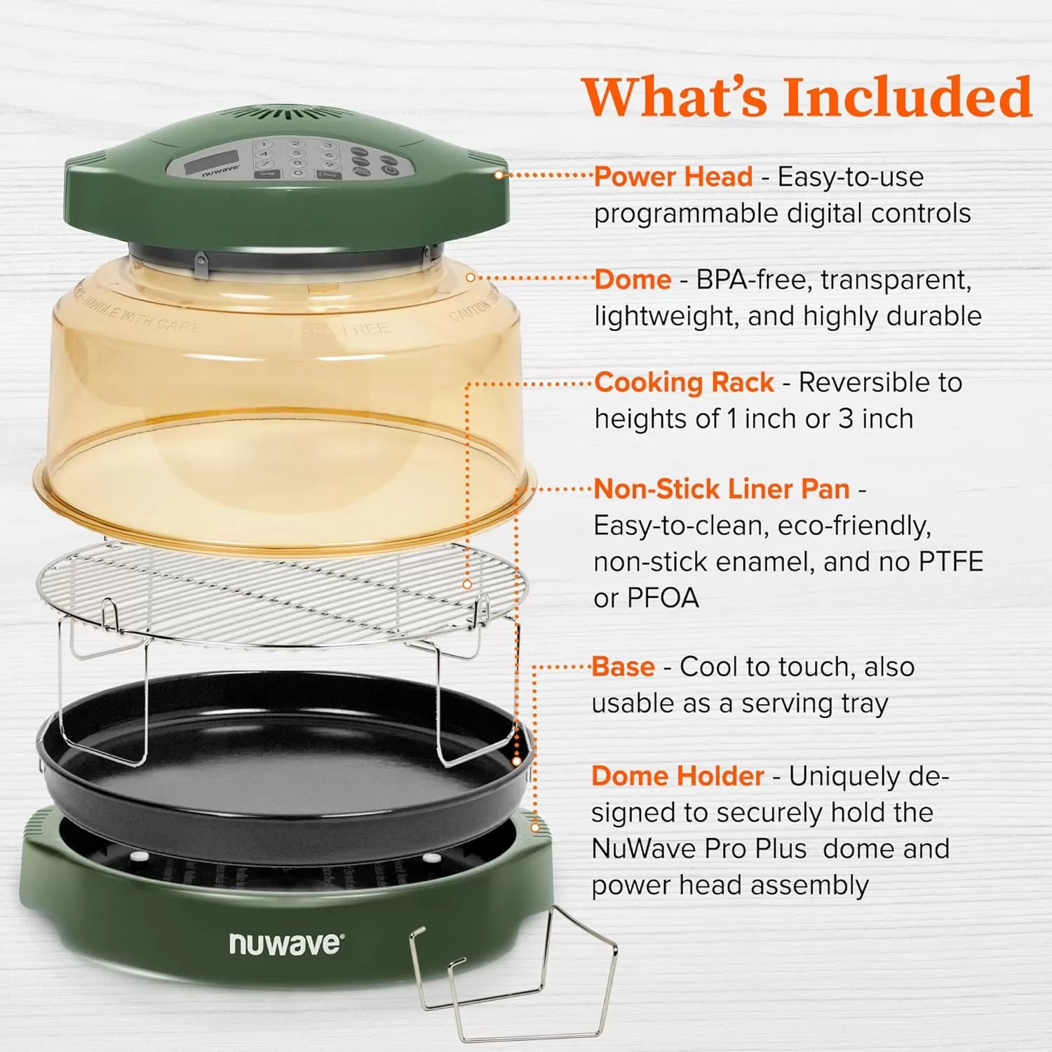 imageNuwave Pro Plus 2 InfraRed Oven Countertop Convection Cook Fresh or Frozen No Defrosting or Preheating Cook Healthy 360 Surround Heat Adjustable Temps 100 Presets 50 Memory Tough Power DomeWild Olive
