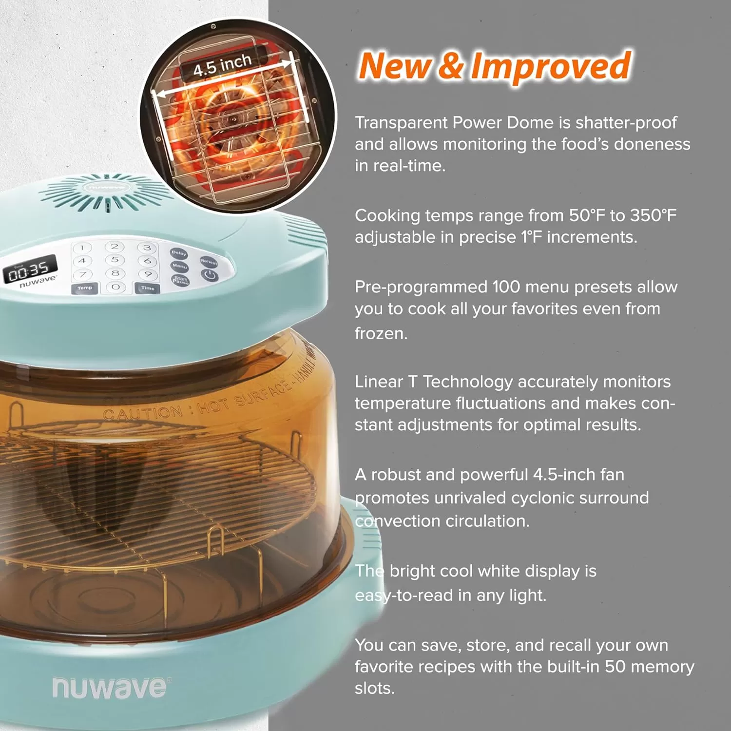 imageNuwave Pro Plus 2 InfraRed Oven Countertop Convection Cook Fresh or Frozen No Defrosting or Preheating Cook Healthy 360 Surround Heat Adjustable Temps 100 Presets 50 Memory Tough Power DomeMint Green