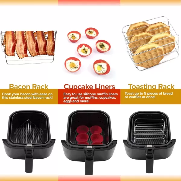 imageNUWAVE 6 QT Air Fryer Accessories 6 Silicone Egg Liners a Stainless Steel Toaster Rack and a Stainless Steel Bacon Rack Breakfast Kit