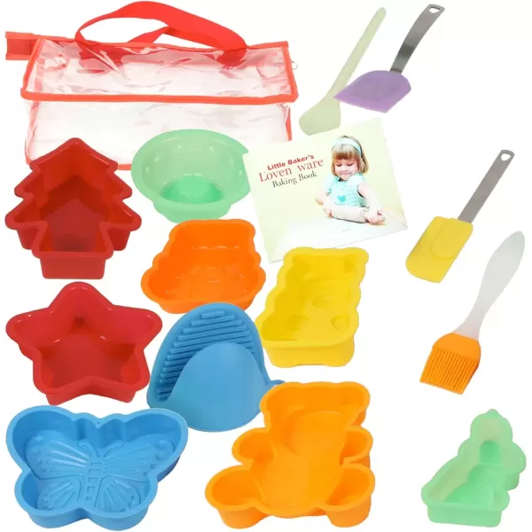 imageNuWave Lovenware Little Bakers Kit Mini Baking Set for Young Aspiring Chefs 9 Silicone NonStick Baking Molds 4 Silicone Tools Little Bakers Recipe Book Convenient Carry Case for Easy Storage