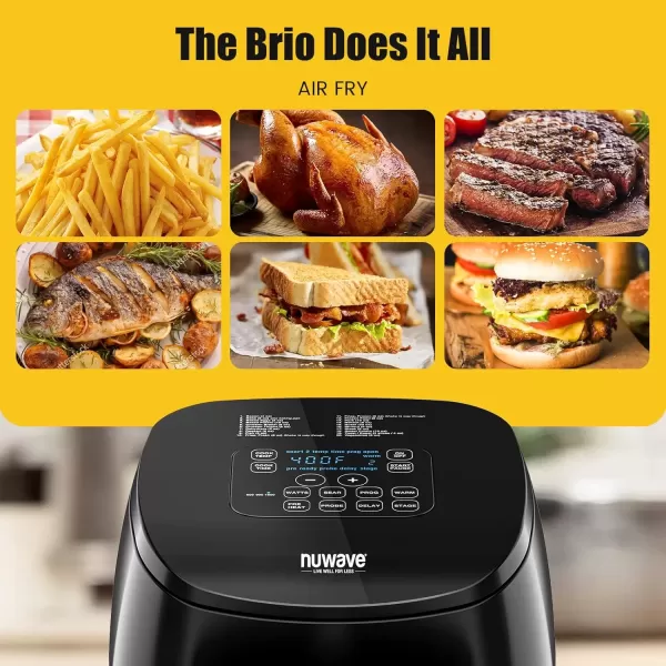 imageNuwave 6quart Brio Healthy Digital Air Fryer with OneTouch Digital Controls 6 Preset Menu Functions ampamp Removable Divider Insert Black45QT Air Fryer
