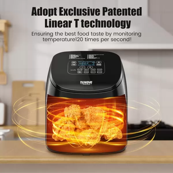 imageNuwave 6quart Brio Healthy Digital Air Fryer with OneTouch Digital Controls 6 Preset Menu Functions ampamp Removable Divider Insert Black45QT Air Fryer