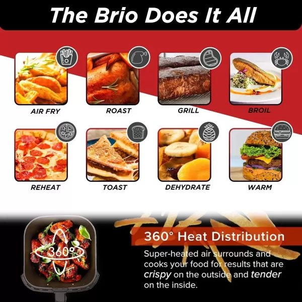 imageNuwave 6quart Brio Healthy Digital Air Fryer with OneTouch Digital Controls 6 Preset Menu Functions ampamp Removable Divider Insert Black6QT Air Fryer