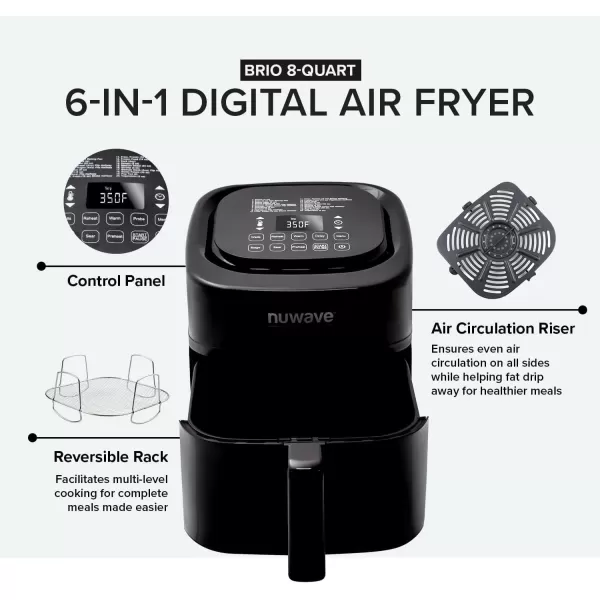 imageNuwave Brio 10in1 Air Fryer 6 QT Airfryer Capacity with Smart Probe Roast Grill Bake for Fast Meals OneTouch Digital Controls Powerful 1800W Fryer 100 Recipes Removable Divider ampamp Grill Pan8QT Brio Air Fryer