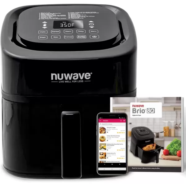 imageNuwave Brio 10in1 Air Fryer 6 QT Airfryer Capacity with Smart Probe Roast Grill Bake for Fast Meals OneTouch Digital Controls Powerful 1800W Fryer 100 Recipes Removable Divider ampamp Grill Pan8QT Brio Air Fryer