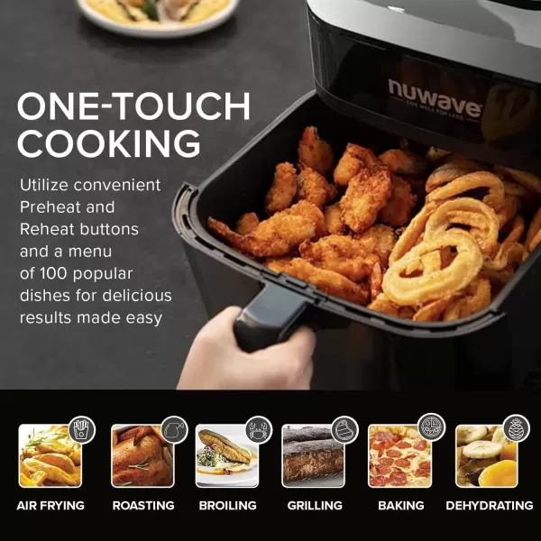 imageNuwave Brio 10in1 Air Fryer 6 QT Airfryer Capacity with Smart Probe Roast Grill Bake for Fast Meals OneTouch Digital Controls Powerful 1800W Fryer 100 Recipes Removable Divider ampamp Grill Pan8QT Brio Air Fryer