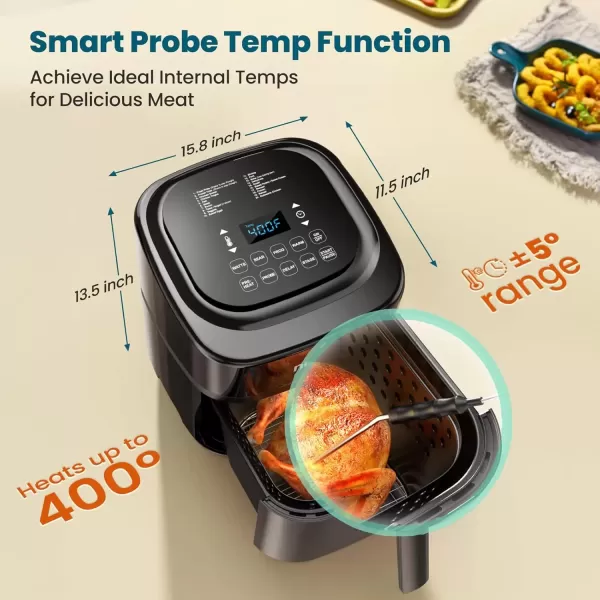 imageNuwave Brio 10in1 Air Fryer 6 QT Airfryer Capacity with Smart Probe Roast Grill Bake for Fast Meals OneTouch Digital Controls Powerful 1800W Fryer 100 Recipes Removable Divider ampamp Grill Pan6QT Brio Air Fryer wProbe