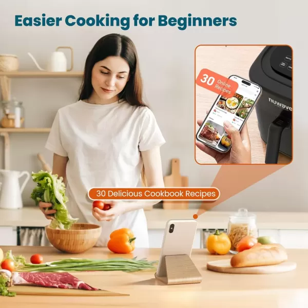 imageNuwave Brio 10in1 Air Fryer 6 QT Airfryer Capacity with Smart Probe Roast Grill Bake for Fast Meals OneTouch Digital Controls Powerful 1800W Fryer 100 Recipes Removable Divider ampamp Grill Pan6QT Brio Air Fryer wProbe