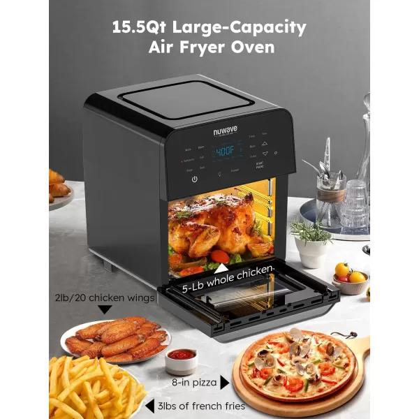 imageNuwave Brio 155Qt Air Fryer Rotisserie Oven XLarge Family Size Powerful 1800W 4 Rack Positions 50425F Temp Controls 100 Presets ampamp 50 Memory Integrated Smart Thermometer Linear T Technology