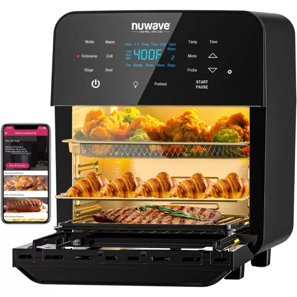 imageNuwave Brio 155Qt Air Fryer Rotisserie Oven XLarge Family Size Powerful 1800W 4 Rack Positions 50425F Temp Controls 100 Presets ampamp 50 Memory Integrated Smart Thermometer Linear T Technology