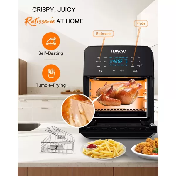 imageNuwave Brio 155Qt Air Fryer Rotisserie Oven XLarge Family Size Powerful 1800W 4 Rack Positions 50425F Temp Controls 100 Presets ampamp 50 Memory Integrated Smart Thermometer Linear T Technology
