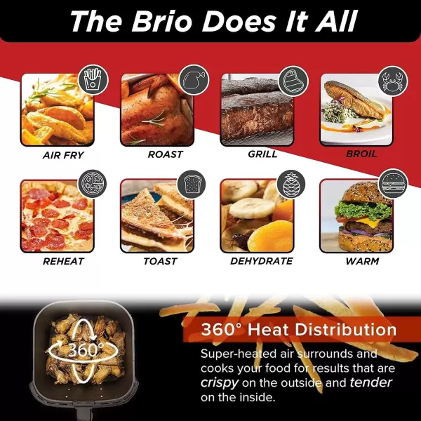 imageNuwave Brio 6Quart Digital Air Fryer Including NonStick Baking Pan and StainlessSteel Cooking Rack 6Quart  Gourmet Kit Black