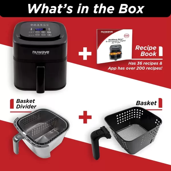 imageNuwave Brio 6Quart Digital Air Fryer Including NonStick Baking Pan and StainlessSteel Cooking Rack 6Quart  Gourmet Kit Black