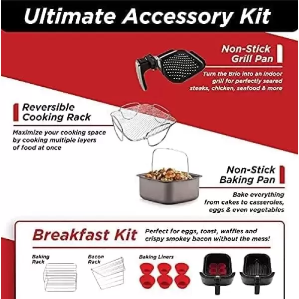imageNuwave Brio 6Quart Healthy Digital Smart Air Fryer with Probe OneTouch Digital Controls Advanced Cooking Functions Removable Divider Insert ampamp Grill Pan NEW ACCESSORYBlack