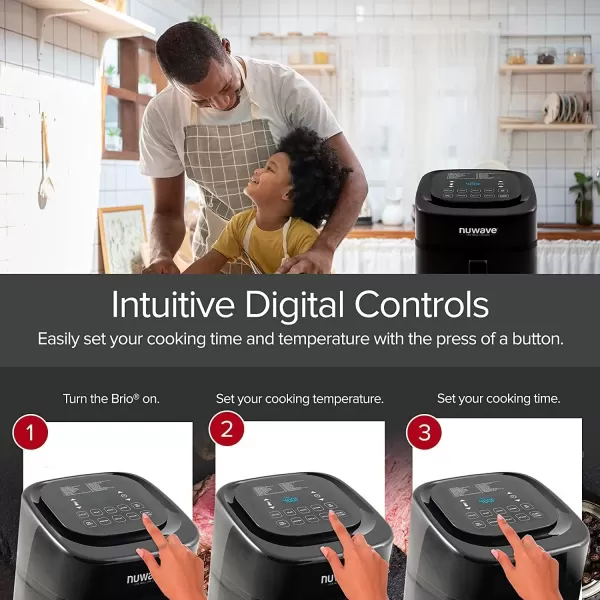 imageNuwave Brio 6Quart Healthy Digital Smart Air Fryer with Probe OneTouch Digital Controls Advanced Cooking Functions Removable Divider Insert ampamp Grill Pan NEW ACCESSORYBlack
