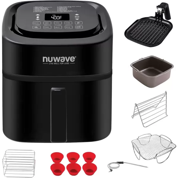 imageNuwave Brio 6Quart Healthy Digital Smart Air Fryer with Probe OneTouch Digital Controls Advanced Cooking Functions Removable Divider Insert ampamp Grill Pan NEW ACCESSORYBlack