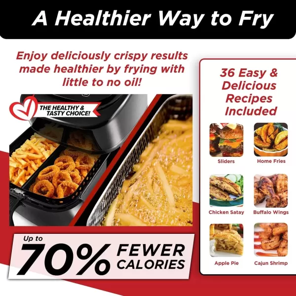 imageNuwave Brio 6Quart Healthy Digital Smart Air Fryer with Probe OneTouch Digital Controls Advanced Cooking Functions Removable Divider Insert ampamp Grill Pan NEW ACCESSORYBlack