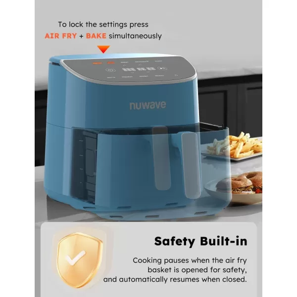 imageNuwave Brio 8Qt Air Fryer Powerful 1800W EasytoRead Cool White Display 50400F Temp Controls 100 PreProgrammed Presets ampamp 50 Memory Slots Integrated Smart Thermometer Linear T TechnologyCozy Blue