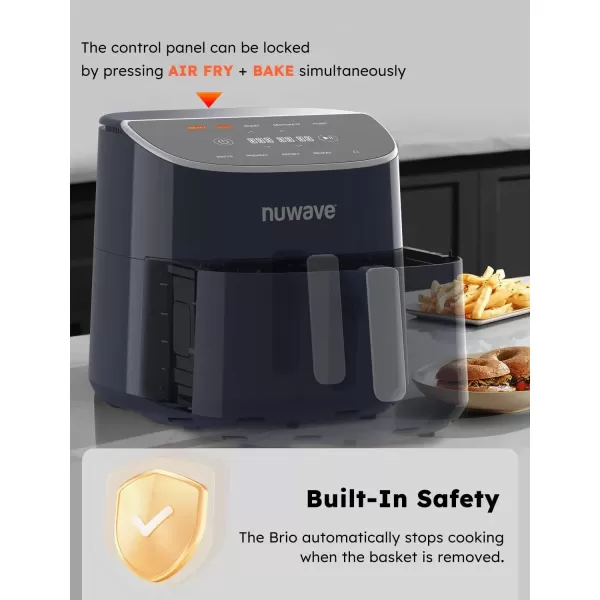 imageNuwave Brio 8Qt Air Fryer Powerful 1800W EasytoRead Cool White Display 50400F Temp Controls 100 PreProgrammed Presets ampamp 50 Memory Slots Integrated Smart Thermometer Linear T TechnologyDeep Blue