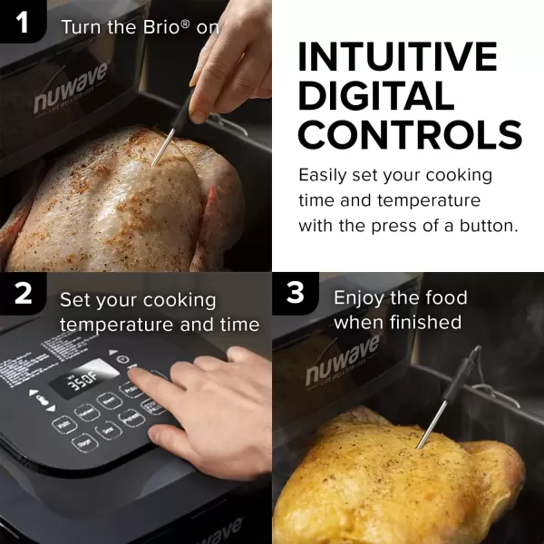 imageNuwave Brio 8Qt Air Fryer Powerful 1800W EasytoRead Cool White Display 50400F Temp Controls 100 PreProgrammed Presets ampamp 50 Memory Slots Integrated Smart Thermometer Linear T TechnologyClassic Black
