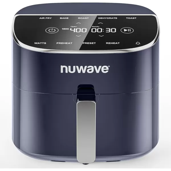 imageNuwave Brio 8Qt Air Fryer Powerful 1800W EasytoRead Cool White Display 50400F Temp Controls 100 PreProgrammed Presets ampamp 50 Memory Slots Integrated Smart Thermometer Linear T TechnologyDeep Blue