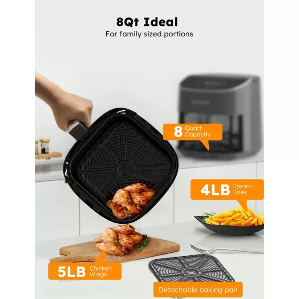 imageNuwave Brio 8Qt Air Fryer Powerful 1800W EasytoRead Cool White Display 50400F Temp Controls 100 PreProgrammed Presets ampamp 50 Memory Slots Integrated Smart Thermometer Linear T TechnologyCool Gray