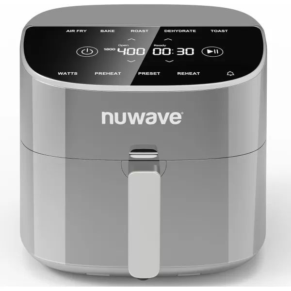 imageNuwave Brio 8Qt Air Fryer Powerful 1800W EasytoRead Cool White Display 50400F Temp Controls 100 PreProgrammed Presets ampamp 50 Memory Slots Integrated Smart Thermometer Linear T TechnologyCool Gray