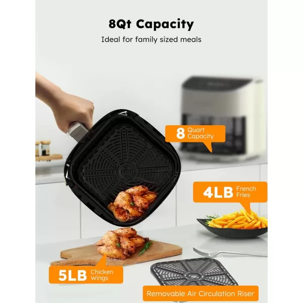 imageNuwave Brio 8Qt Air Fryer Powerful 1800W EasytoRead Cool White Display 50400F Temp Controls 100 PreProgrammed Presets ampamp 50 Memory Slots Integrated Smart Thermometer Linear T TechnologyVanilla Cream