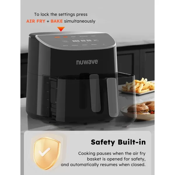 imageNuwave Brio 8Qt Air Fryer Powerful 1800W EasytoRead Cool White Display 50400F Temp Controls 100 PreProgrammed Presets ampamp 50 Memory Slots Integrated Smart Thermometer Linear T TechnologyBlack