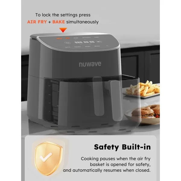 imageNuwave Brio 8Qt Air Fryer Powerful 1800W EasytoRead Cool White Display 50400F Temp Controls 100 PreProgrammed Presets ampamp 50 Memory Slots Integrated Smart Thermometer Linear T TechnologyCool Gray