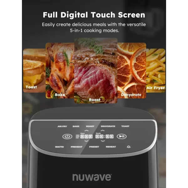 imageNuwave Brio 8Qt Air Fryer Powerful 1800W EasytoRead Cool White Display 50400F Temp Controls 100 PreProgrammed Presets ampamp 50 Memory Slots Integrated Smart Thermometer Linear T TechnologyBlack