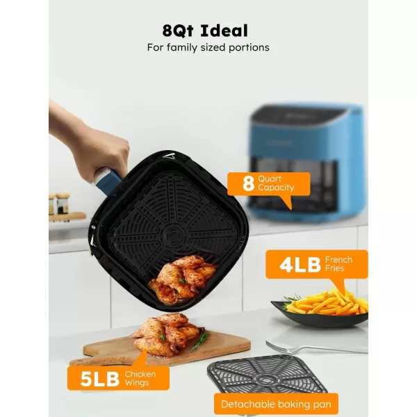imageNuwave Brio 8Qt Air Fryer Powerful 1800W EasytoRead Cool White Display 50400F Temp Controls 100 PreProgrammed Presets ampamp 50 Memory Slots Integrated Smart Thermometer Linear T TechnologyCozy Blue