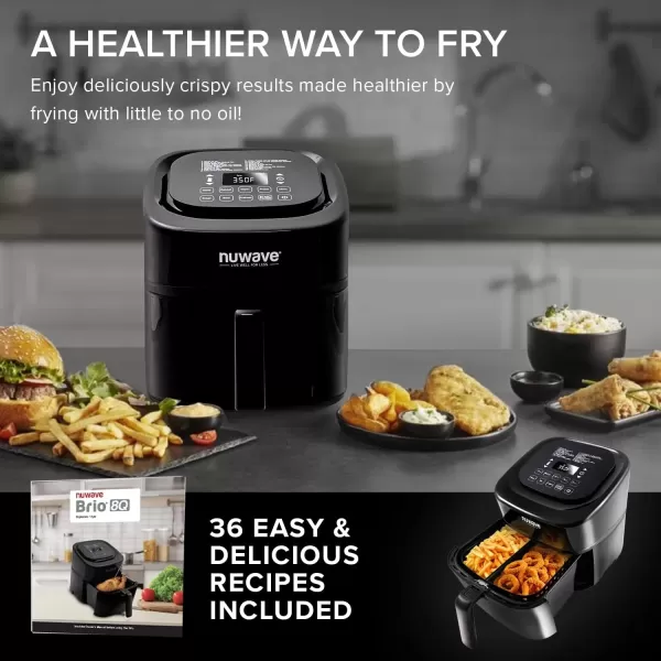 imageNuwave Brio 8Qt Air Fryer Powerful 1800W EasytoRead Cool White Display 50400F Temp Controls 100 PreProgrammed Presets ampamp 50 Memory Slots Integrated Smart Thermometer Linear T TechnologyClassic Black