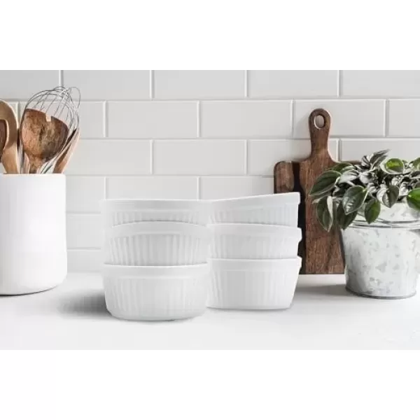 imageNuwave Ceramic Ramekins 8 oz Set of 6 Elegant Classic Style for Baking Souffles Creme Brules Custards Puddings 43 Wide ampamp 2 Tall Microwave Oven ampamp DishwasherSafe Ivory White 66pc Ceramic Ramekins