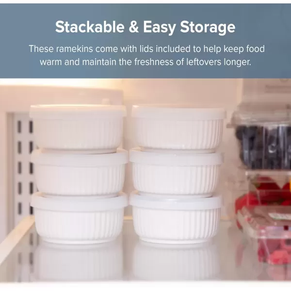 imageNuwave Ceramic Ramekins 8 oz Set of 6 Elegant Classic Style for Baking Souffles Creme Brules Custards Puddings 43 Wide ampamp 2 Tall Microwave Oven ampamp DishwasherSafe Ivory White 66pc Ceramic Ramekins with Lids